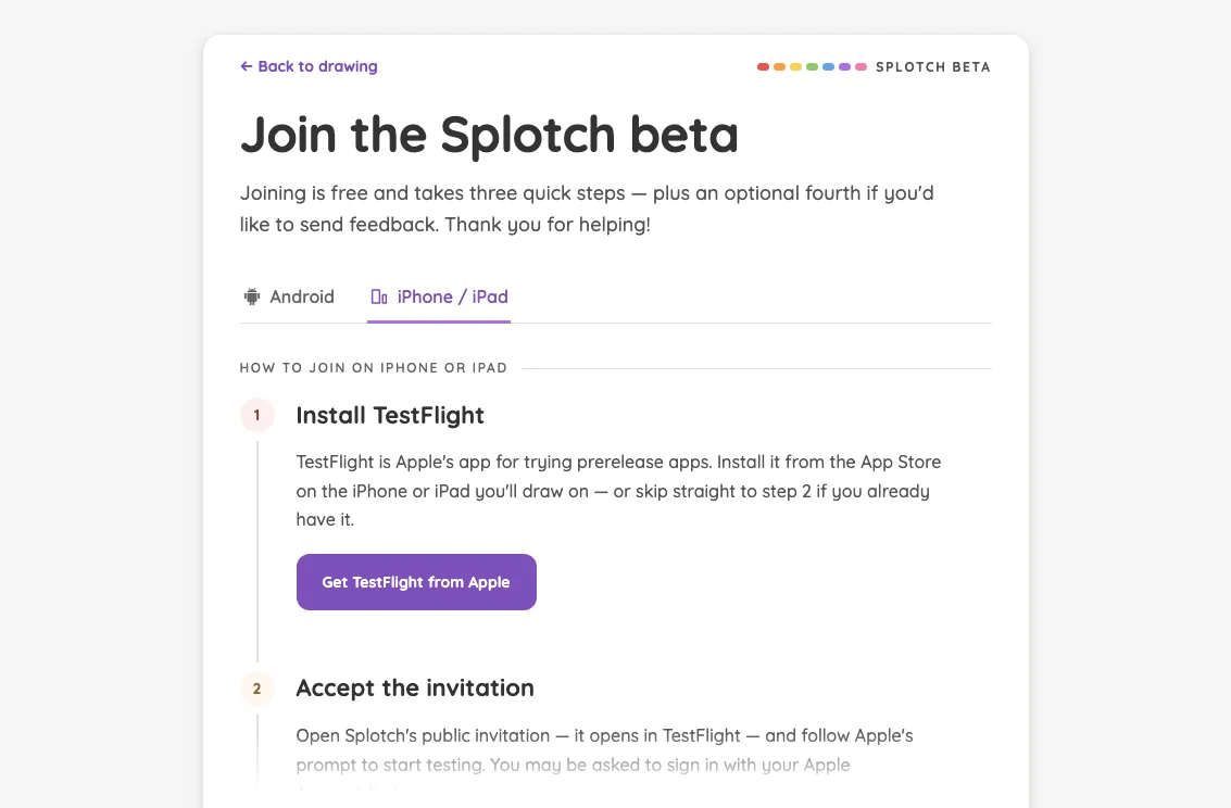 Beta sign-up · iOS in light mode at iPad mini 7th Gen (2024) in landscape