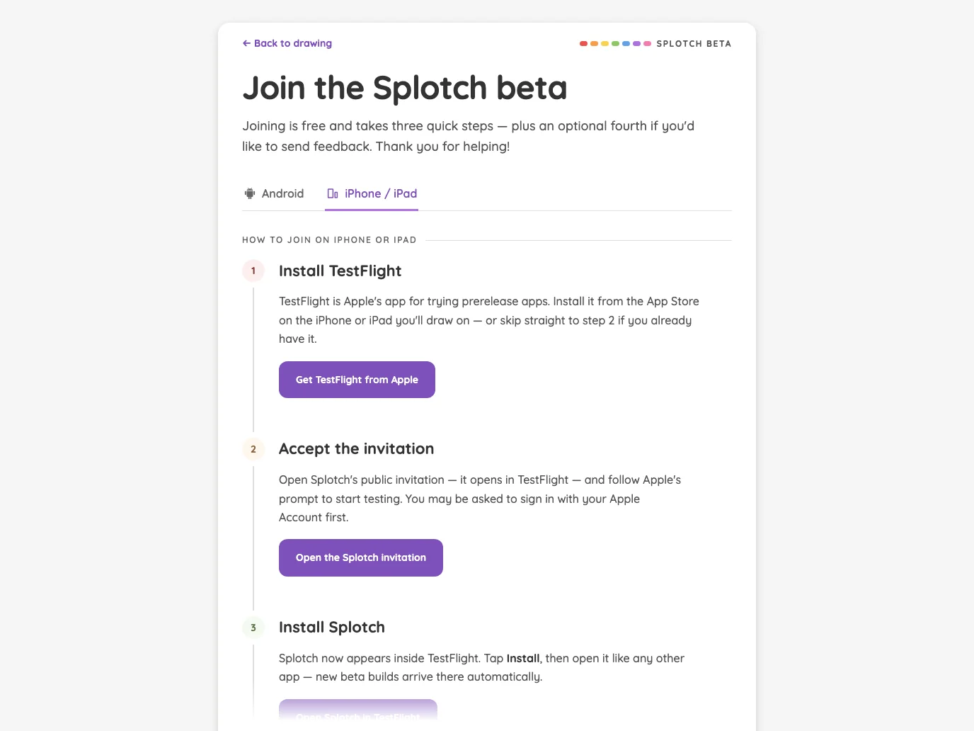Beta sign-up · iOS in light mode at iPad Pro 13-inch (M4) in landscape