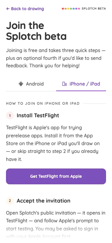 Beta sign-up · iOS in light mode at iPhone 13 mini in portrait