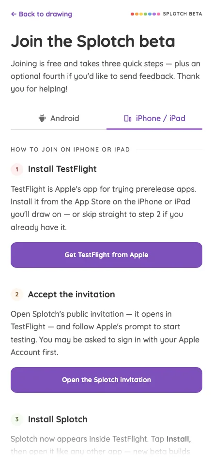 Beta sign-up · iOS in light mode at iPhone 16 Pro Max in portrait