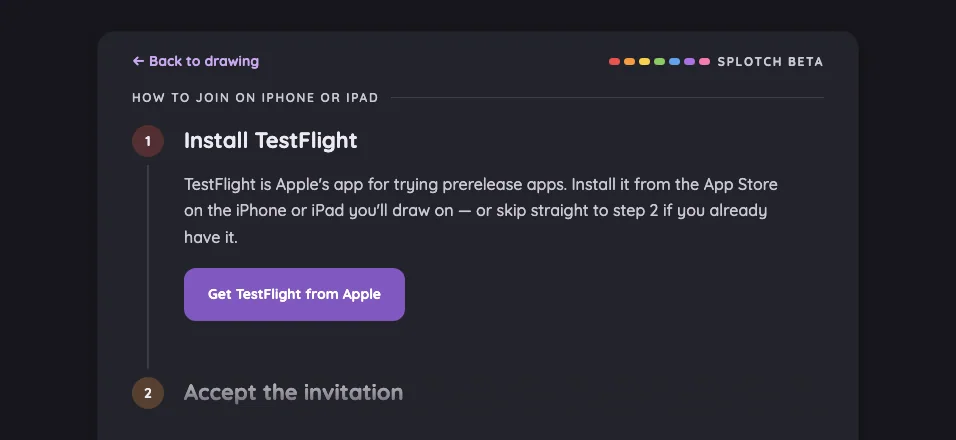 Beta sign-up · iOS in night mode at iPhone 16 Pro Max in landscape