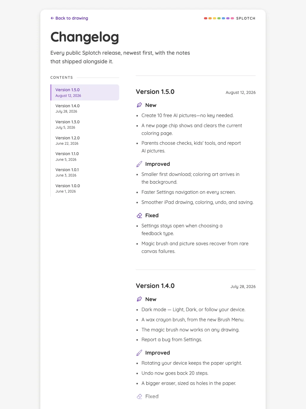 Changelog in light mode at iPad Pro 13-inch (M4) in portrait