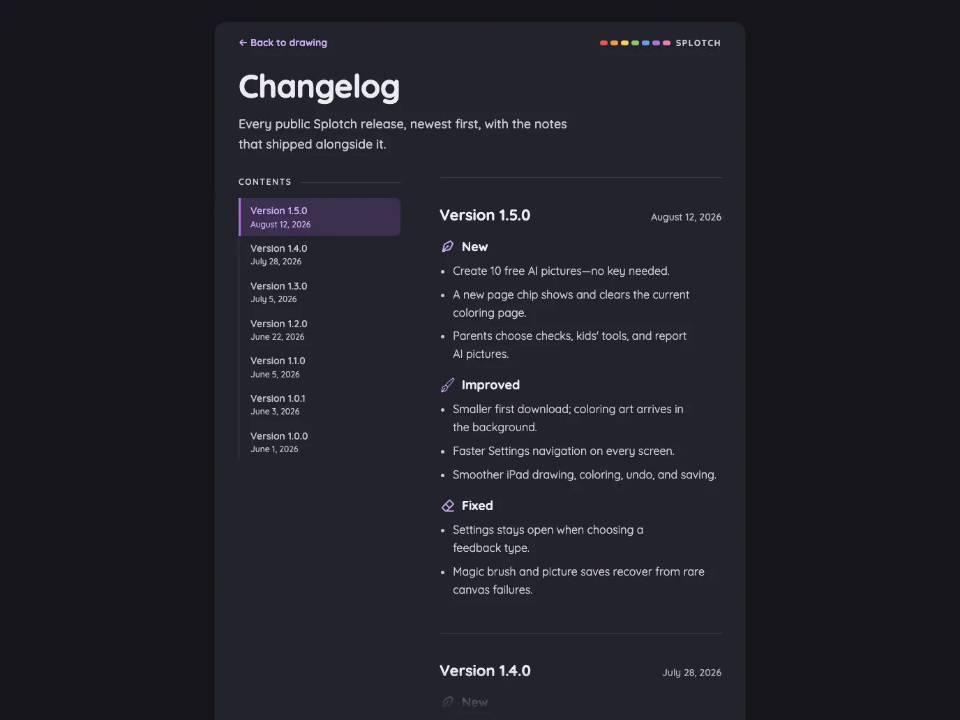 Changelog in night mode at iPad Pro 13-inch (M4) in landscape