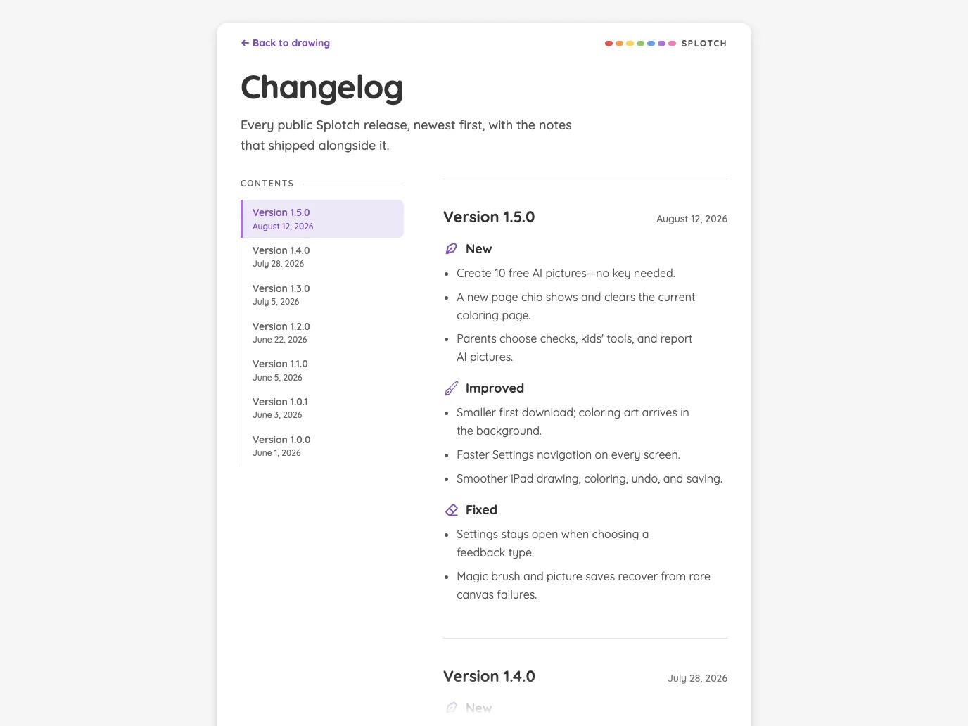 Changelog in light mode at iPad Pro 13-inch (M4) in landscape
