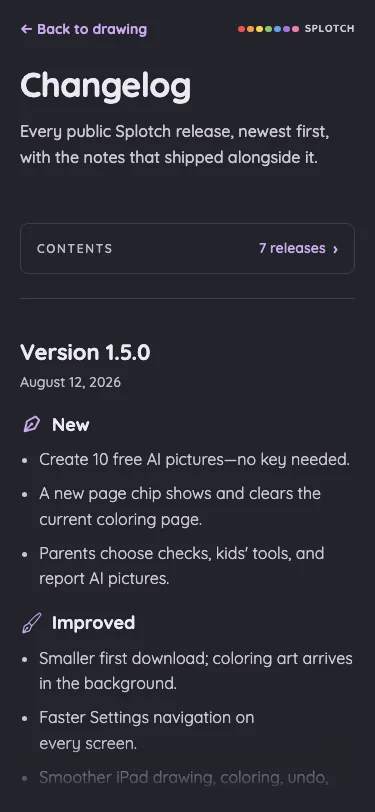 Changelog in night mode at iPhone 13 mini in portrait