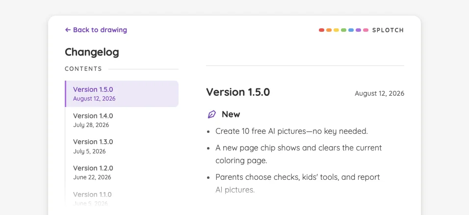 Changelog in light mode at iPhone 16 Pro Max in landscape