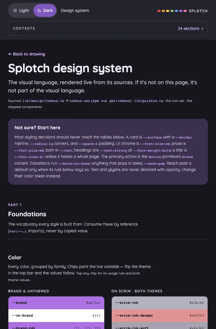 Design system in night mode at iPad mini 7th Gen (2024) in portrait