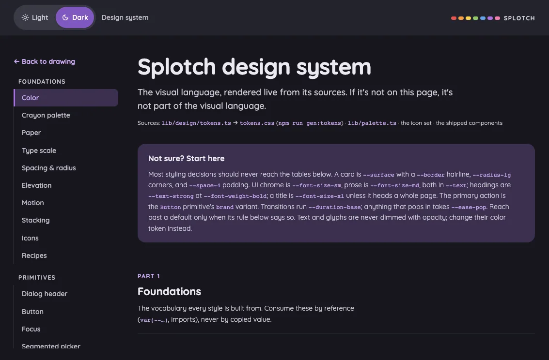 Design system in night mode at iPad mini 7th Gen (2024) in landscape