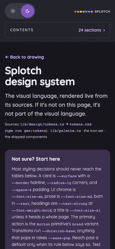 Design system in night mode at iPhone 13 mini in portrait