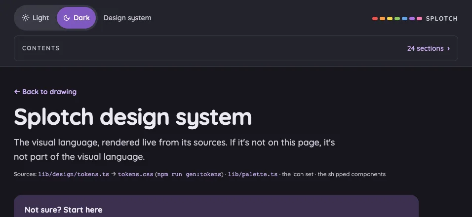Design system in night mode at iPhone 16 Pro Max in landscape