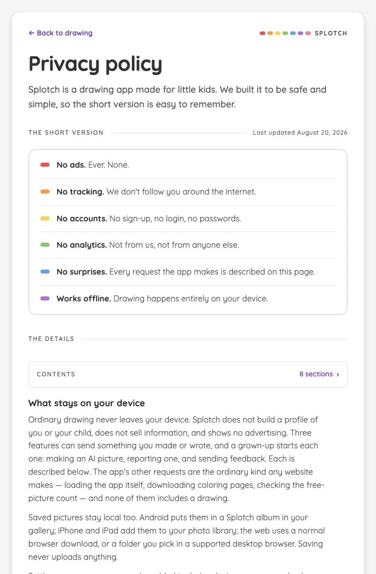 Privacy policy in light mode at iPad mini 7th Gen (2024) in portrait