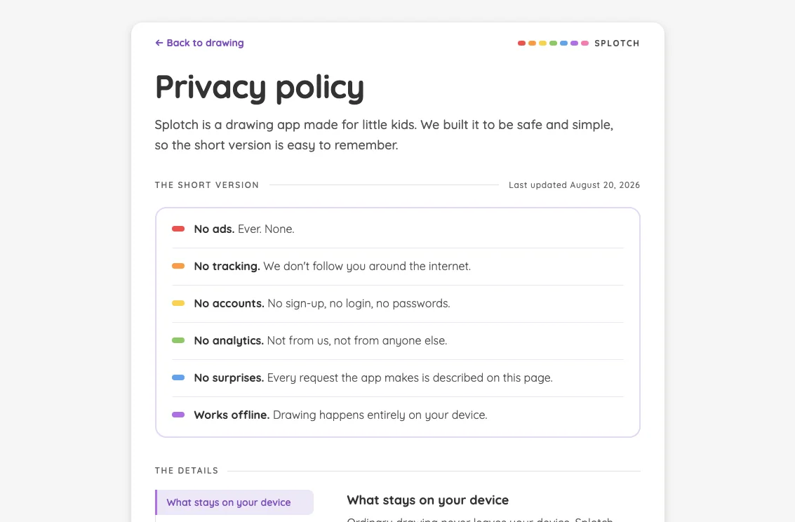 Privacy policy in light mode at iPad mini 7th Gen (2024) in landscape