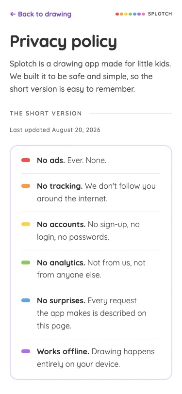 Privacy policy in light mode at iPhone 13 mini in portrait