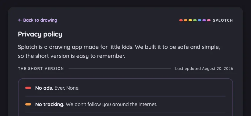 Privacy policy in night mode at iPhone 13 mini in landscape