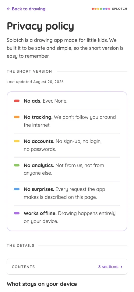 Privacy policy in light mode at iPhone 16 Pro Max in portrait