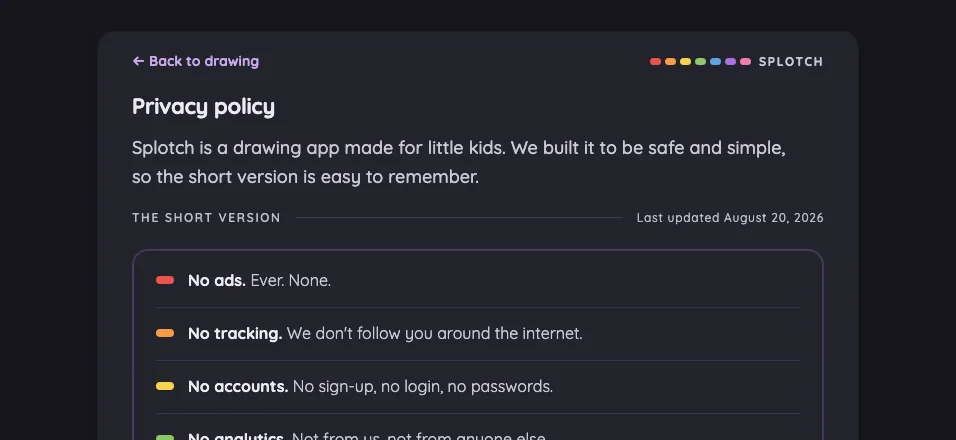 Privacy policy in night mode at iPhone 16 Pro Max in landscape