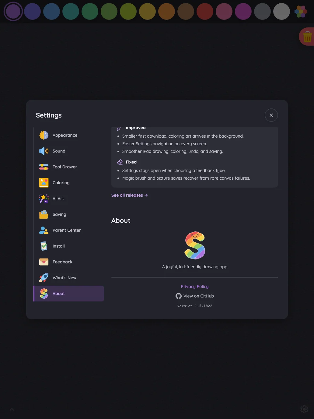 Settings · About in night mode at iPad Pro 13-inch (M4) in portrait