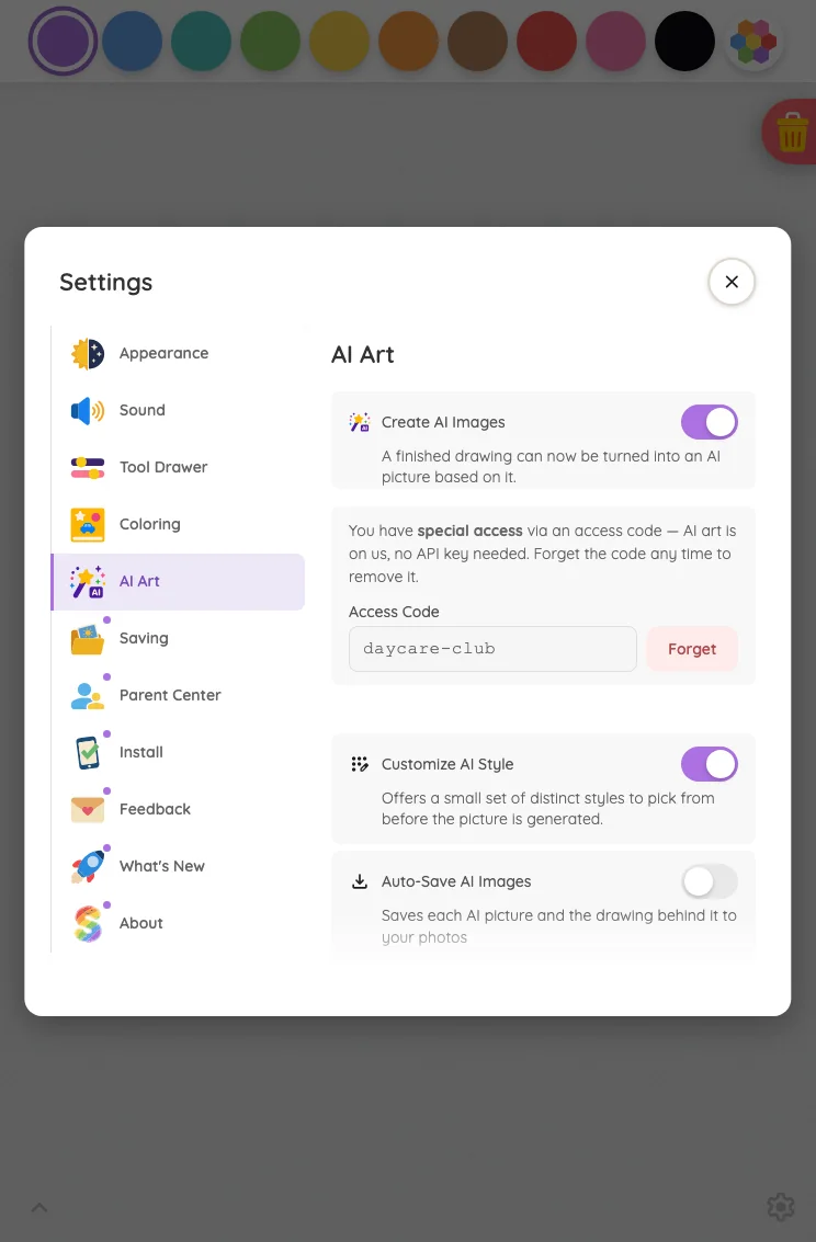 Settings · AI Art in light mode at iPad mini 7th Gen (2024) in portrait