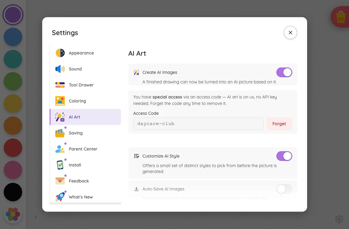Settings · AI Art in light mode at iPad mini 7th Gen (2024) in landscape