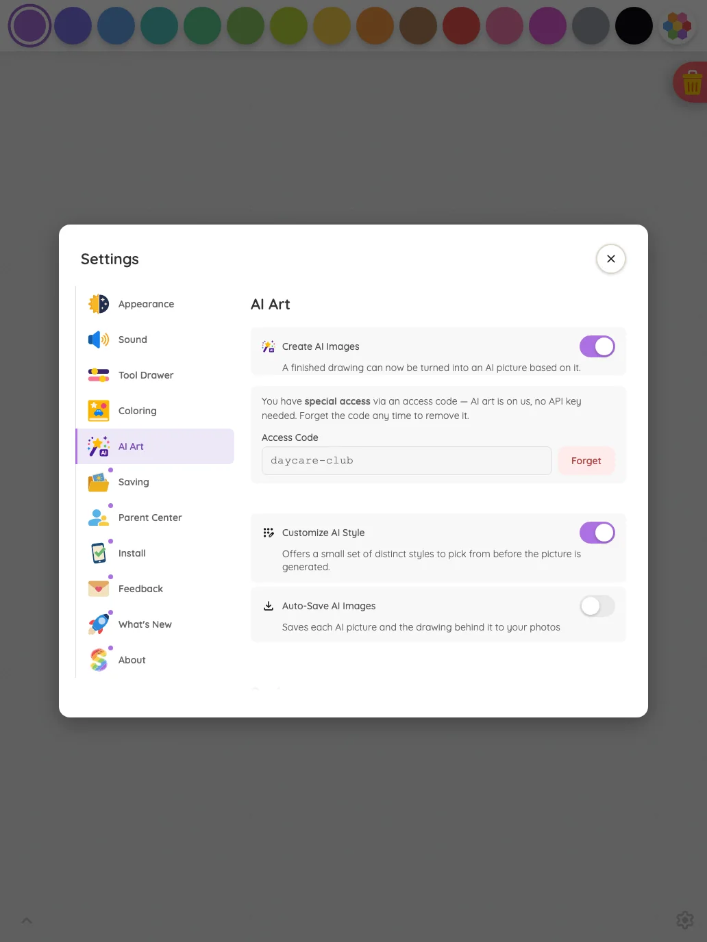 Settings · AI Art in light mode at iPad Pro 13-inch (M4) in portrait
