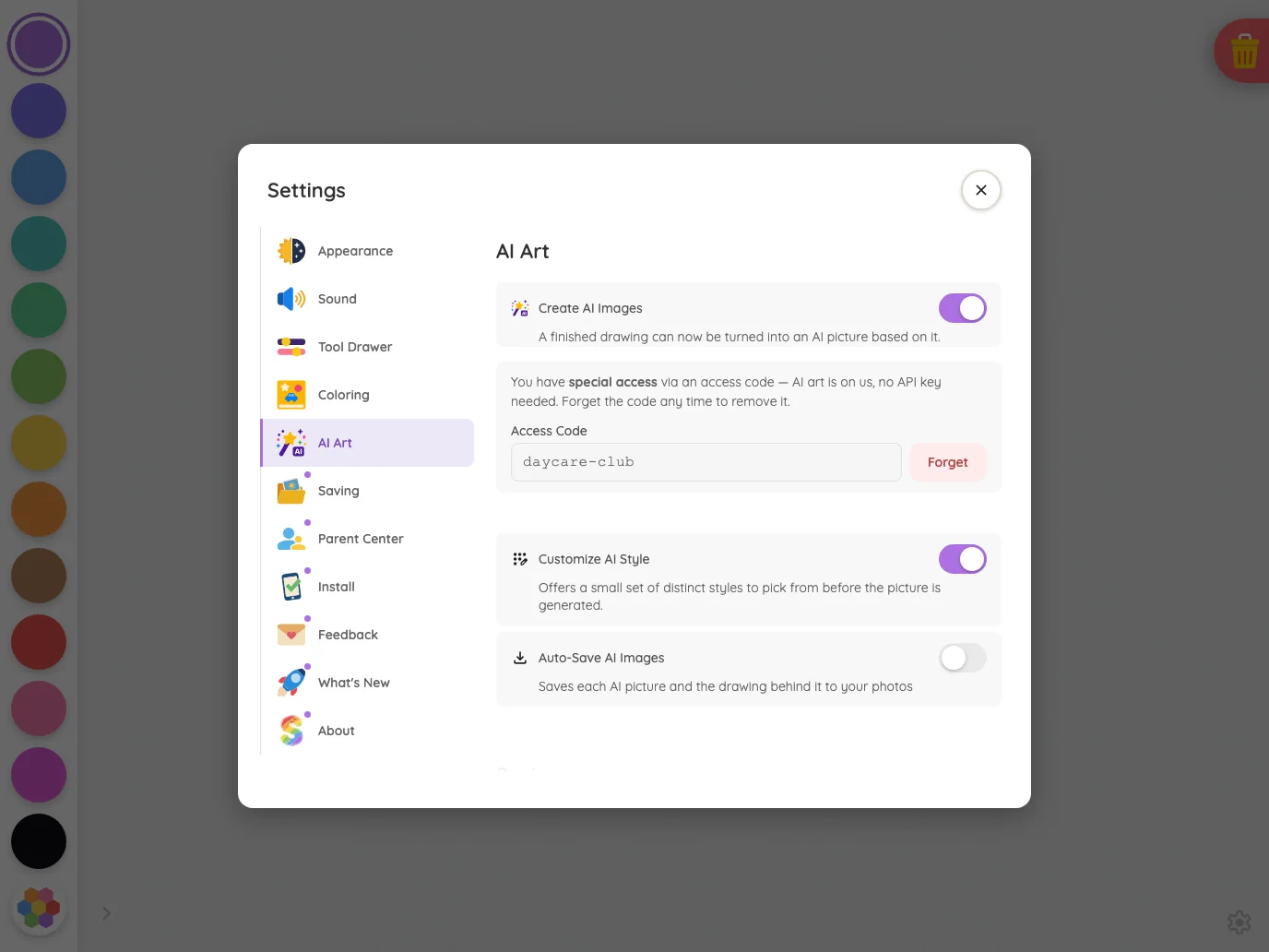Settings · AI Art in light mode at iPad Pro 13-inch (M4) in landscape