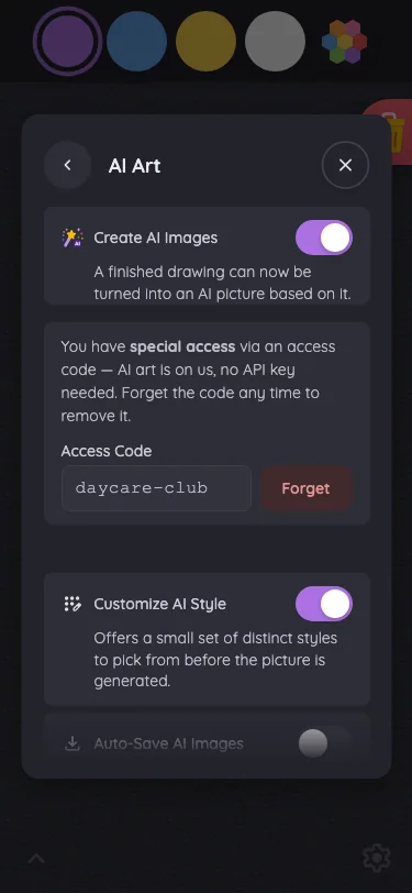 Settings · AI Art in night mode at iPhone 13 mini in portrait