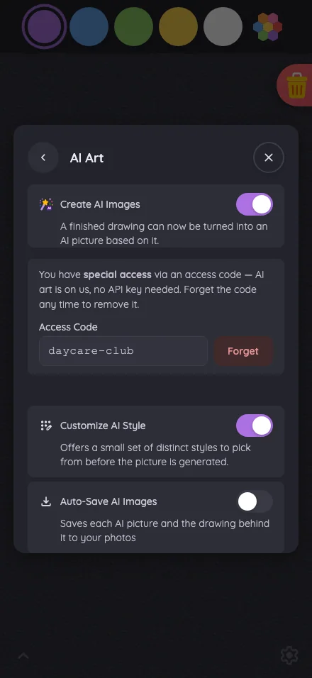 Settings · AI Art in night mode at iPhone 16 Pro Max in portrait