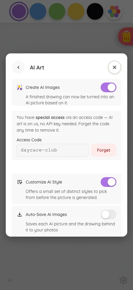 Settings · AI Art in light mode at iPhone 16 Pro Max in portrait