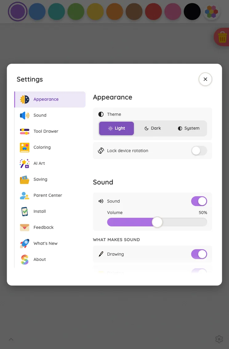 Settings · Appearance in light mode at iPad mini 7th Gen (2024) in portrait