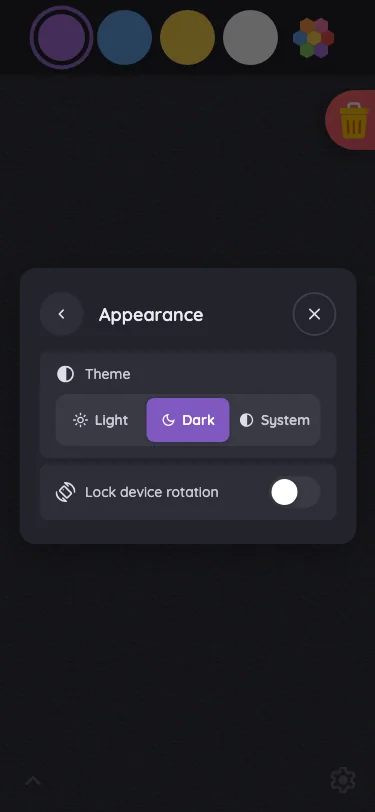 Settings · Appearance in night mode at iPhone 13 mini in portrait