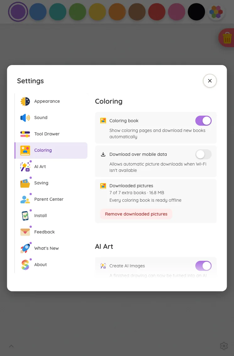 Settings · Coloring in light mode at iPad mini 7th Gen (2024) in portrait