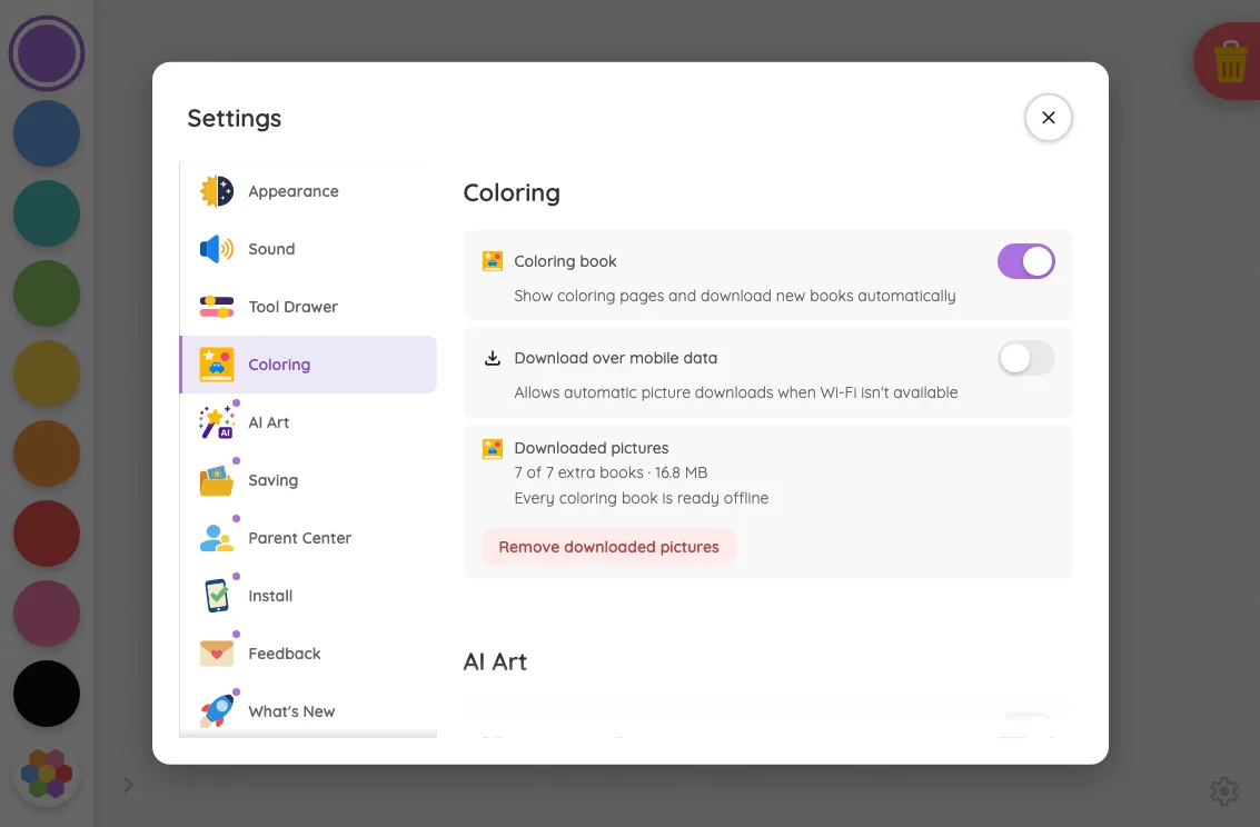 Settings · Coloring in light mode at iPad mini 7th Gen (2024) in landscape