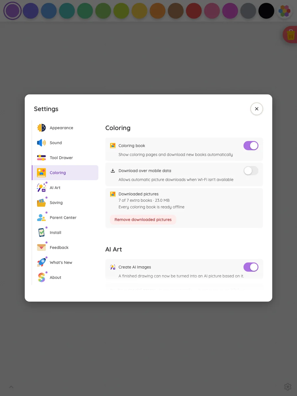 Settings · Coloring in light mode at iPad Pro 13-inch (M4) in portrait