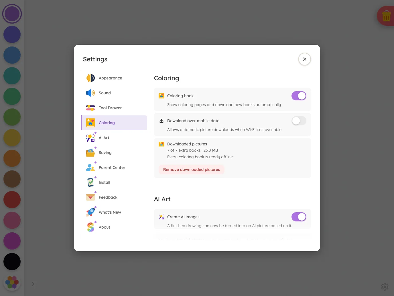 Settings · Coloring in light mode at iPad Pro 13-inch (M4) in landscape