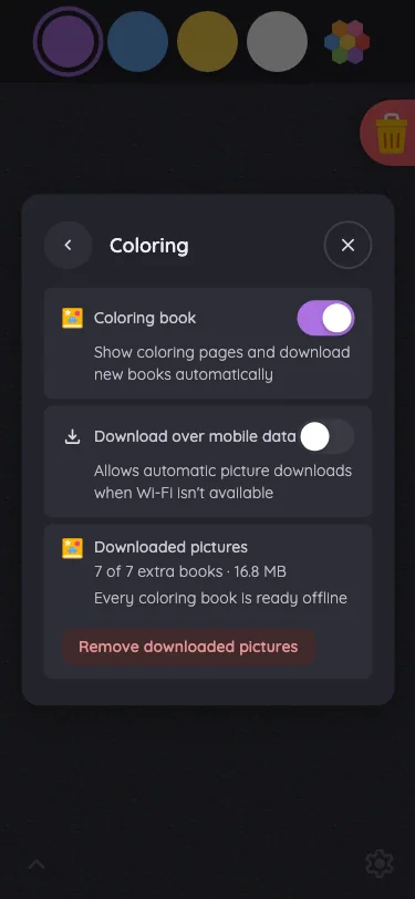 Settings · Coloring in night mode at iPhone 13 mini in portrait