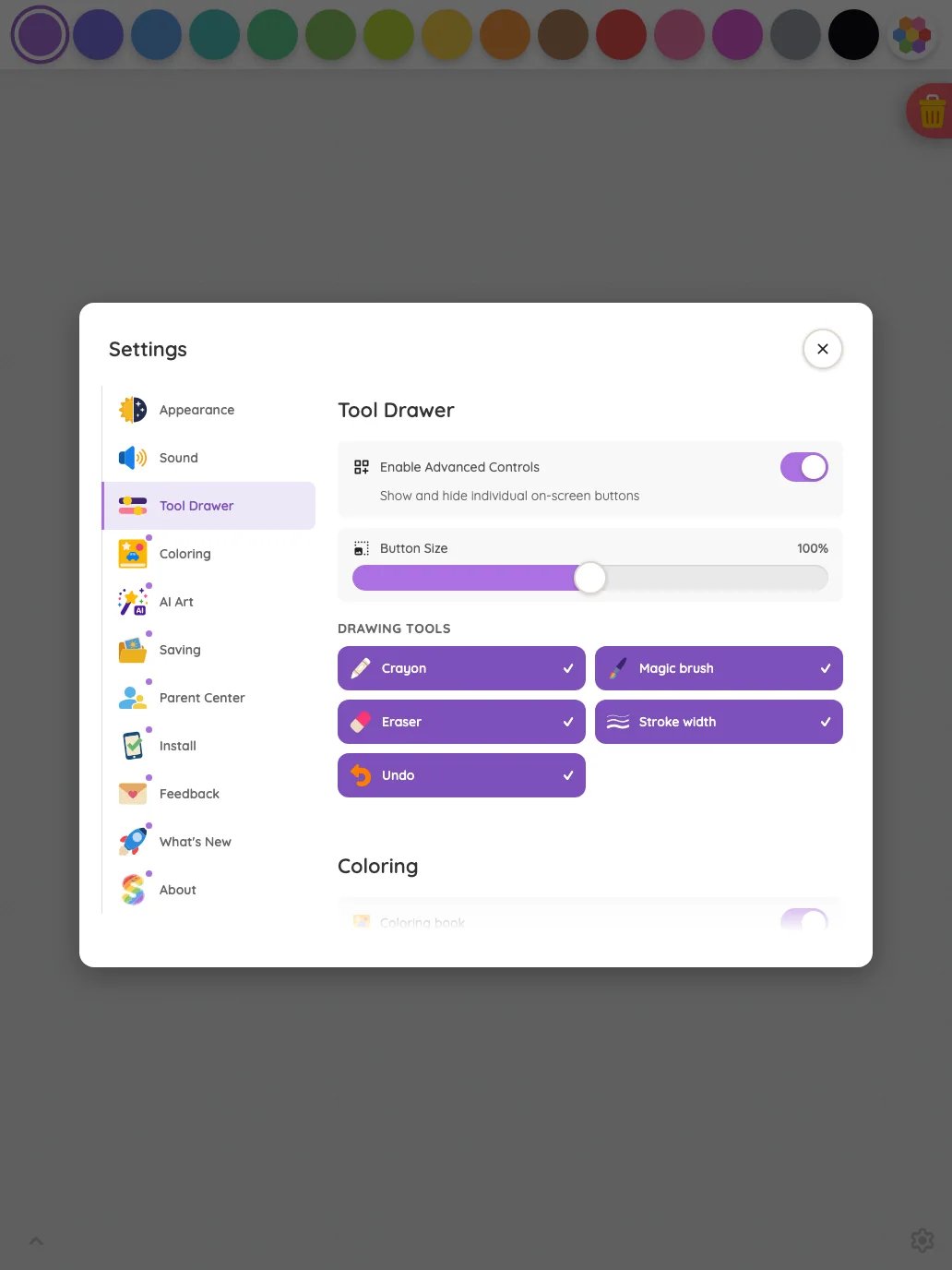 Settings · Tool Drawer in light mode at iPad Pro 13-inch (M4) in portrait