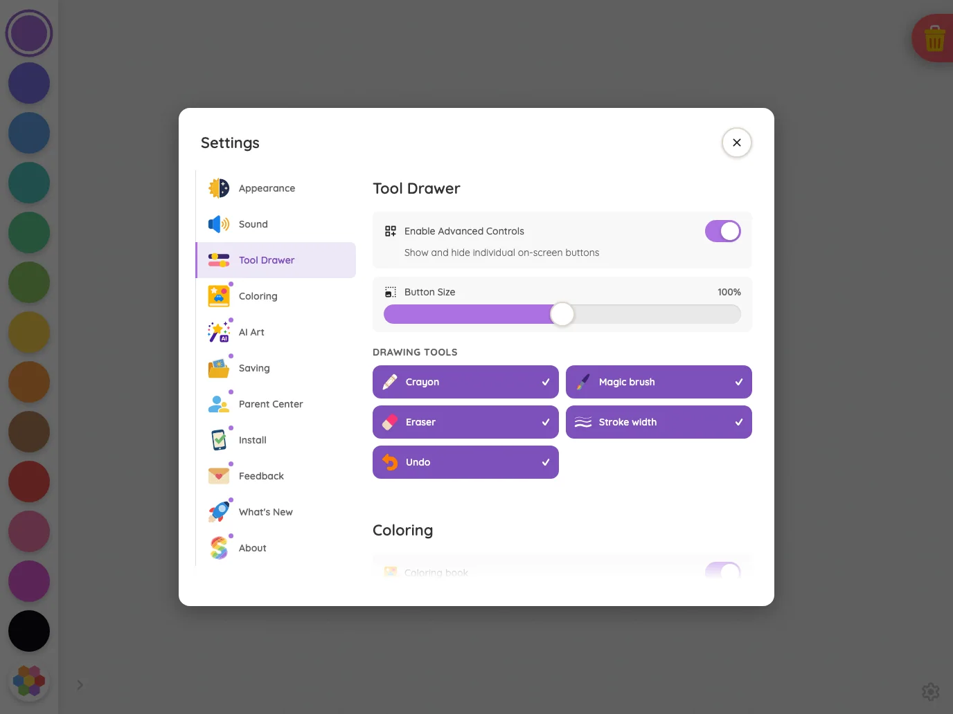Settings · Tool Drawer in light mode at iPad Pro 13-inch (M4) in landscape