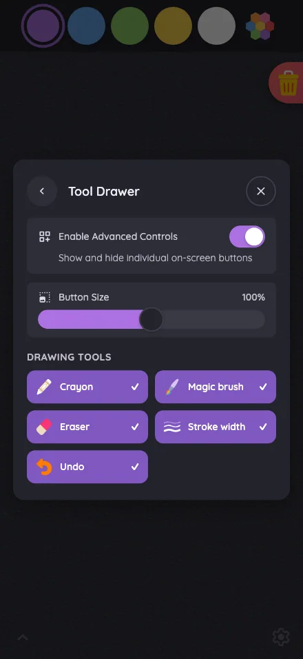 Settings · Tool Drawer in night mode at iPhone 16 Pro Max in portrait