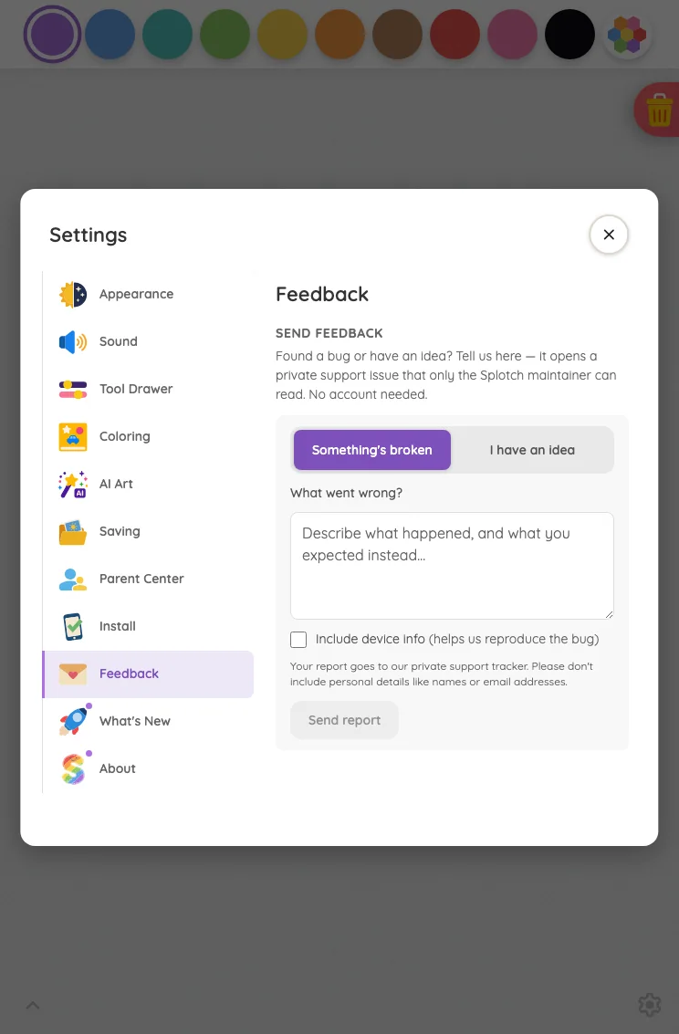 Settings · Feedback in light mode at iPad mini 7th Gen (2024) in portrait