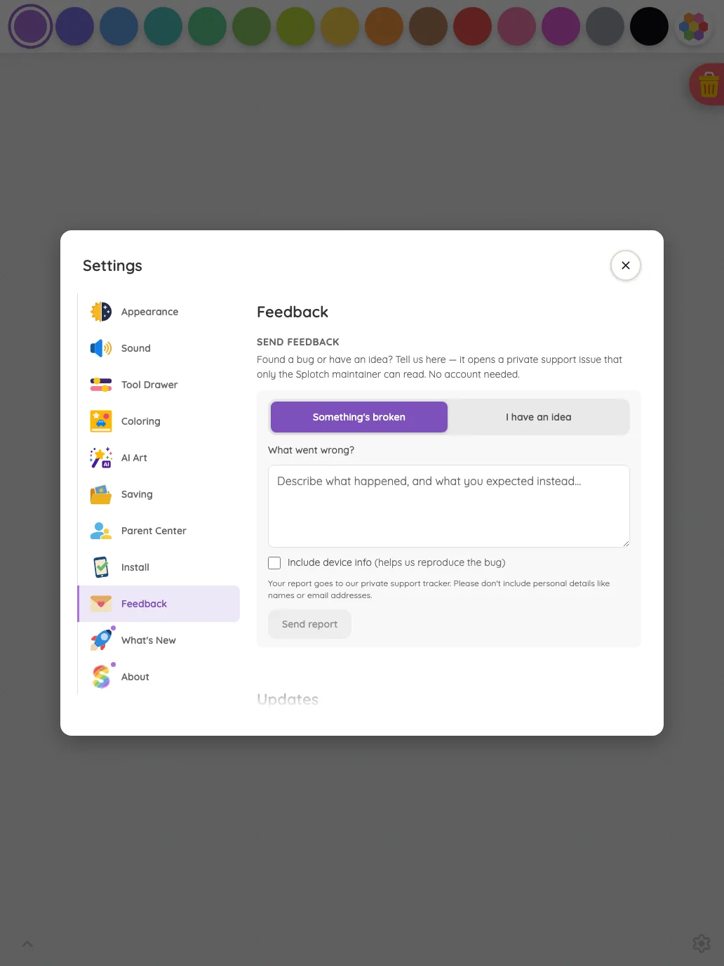 Settings · Feedback in light mode at iPad Pro 13-inch (M4) in portrait