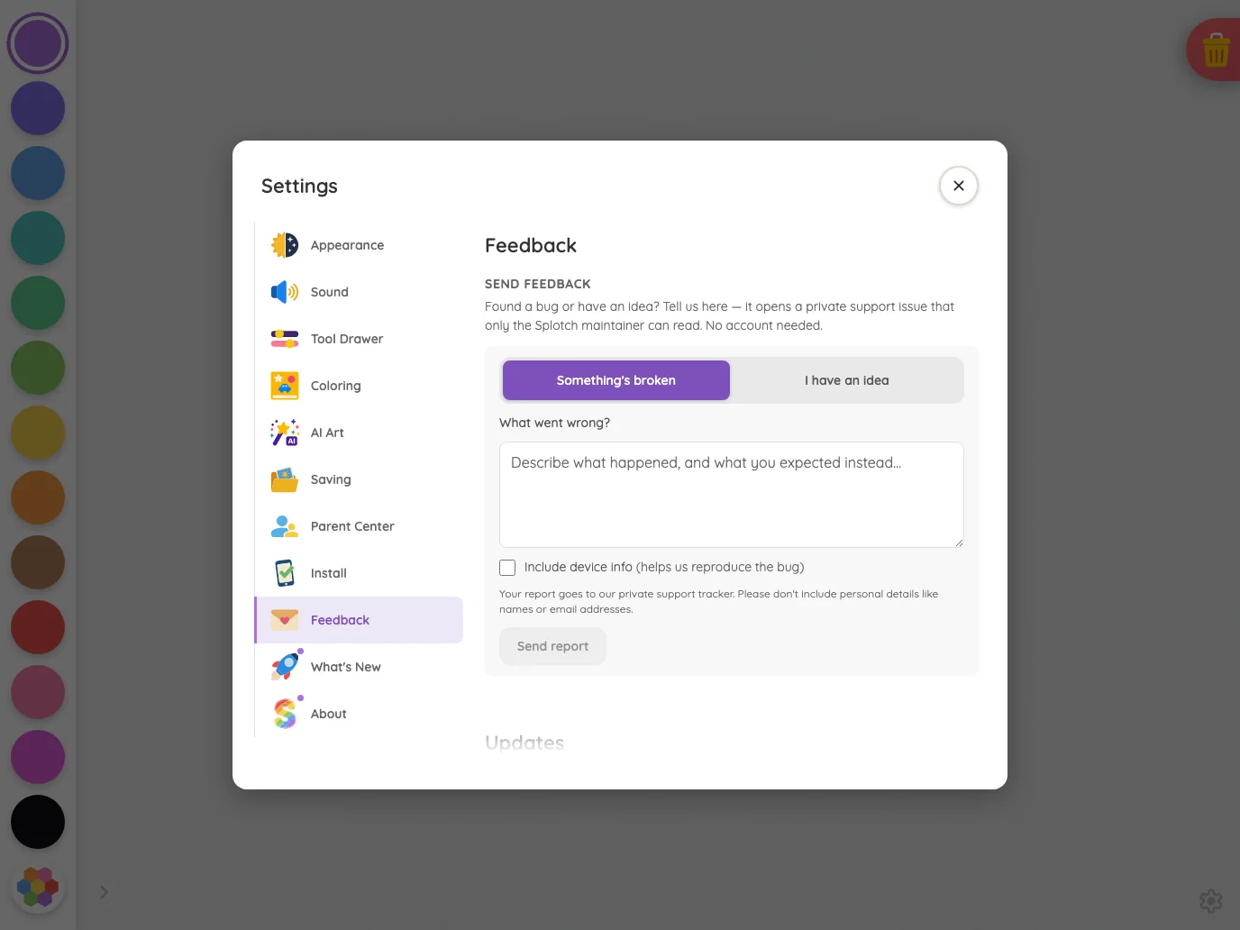Settings · Feedback in light mode at iPad Pro 13-inch (M4) in landscape