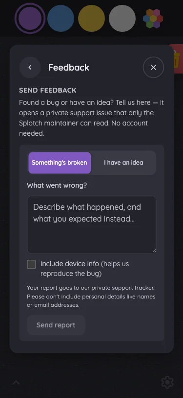 Settings · Feedback in night mode at iPhone 13 mini in portrait