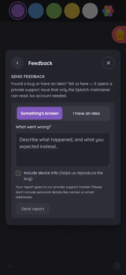 Settings · Feedback in night mode at iPhone 16 Pro Max in portrait