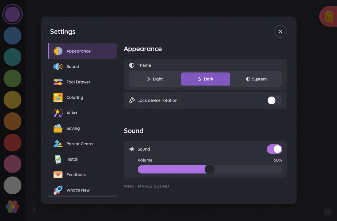 Settings · overview in night mode at iPad mini 7th Gen (2024) in landscape