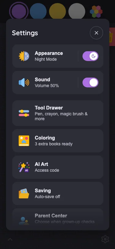 Settings · overview in night mode at iPhone 13 mini in portrait