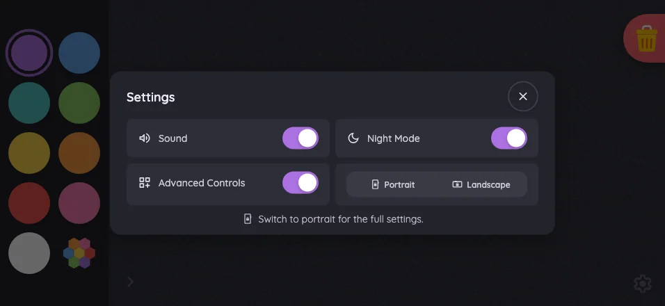 Settings · overview in night mode at iPhone 16 Pro Max in landscape