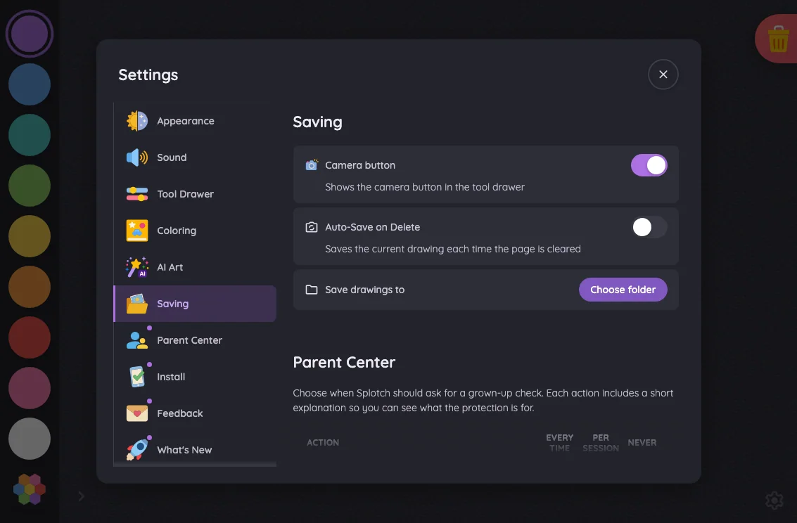Settings · Saving in night mode at iPad mini 7th Gen (2024) in landscape