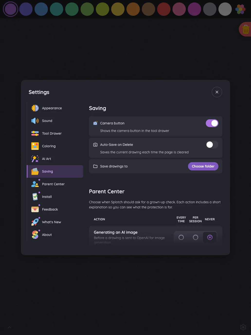 Settings · Saving in night mode at iPad Pro 13-inch (M4) in portrait