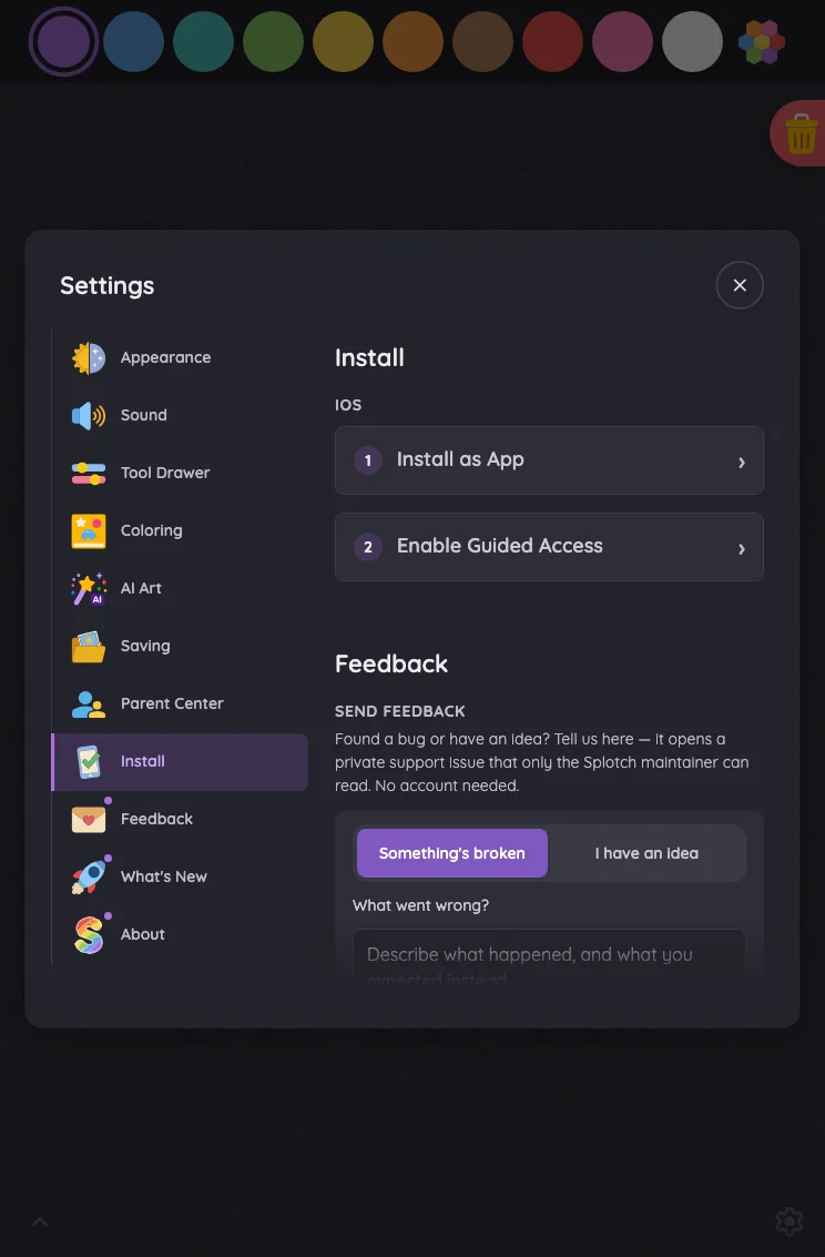 Settings · Install in night mode at iPad mini 7th Gen (2024) in portrait