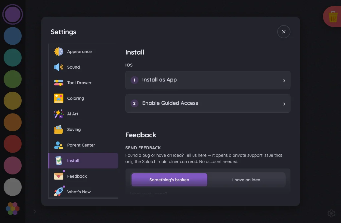 Settings · Install in night mode at iPad mini 7th Gen (2024) in landscape